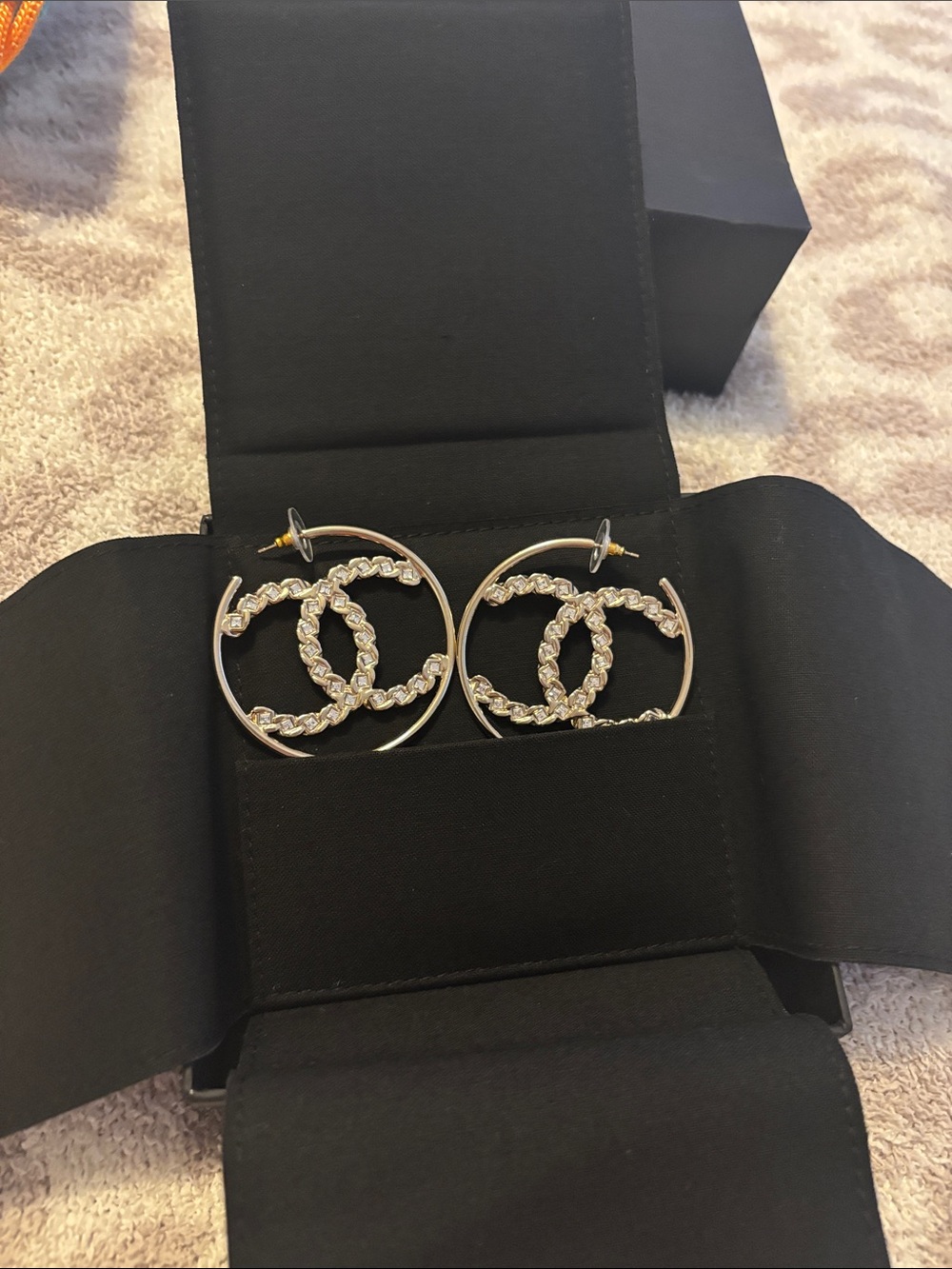 Chanel double logo rhinestone earrings